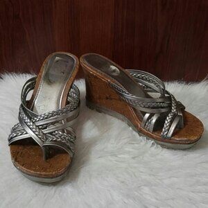 Decree pewter and cork wedges size 6